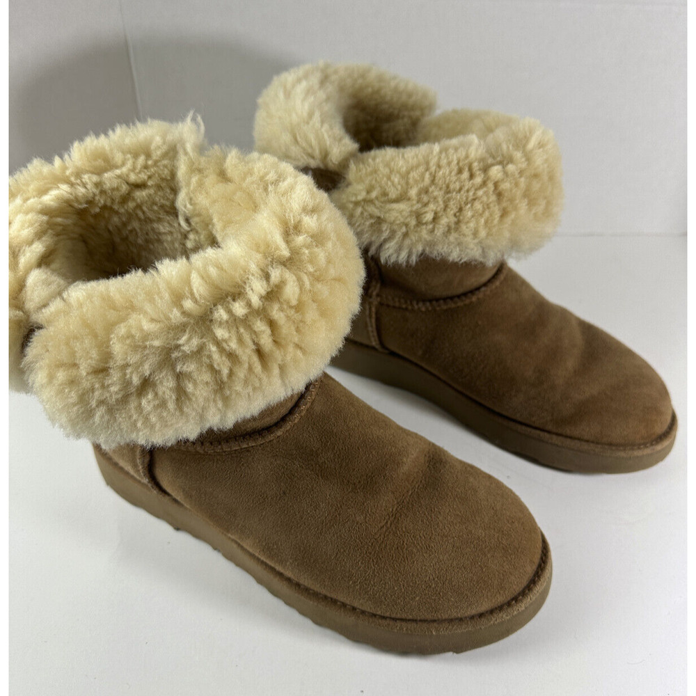 UGG Classic Cuff Short Boot Chestnut Brown Tan Sheepskin Suede Women's Size 7 - Picture 2 of 16